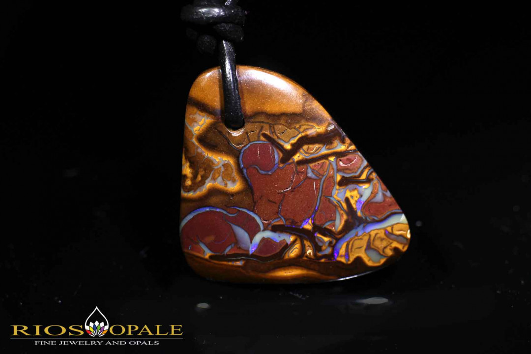 Koroit Boulder Opal Anhänger mit 1,5mm Lederband - 29,54ct