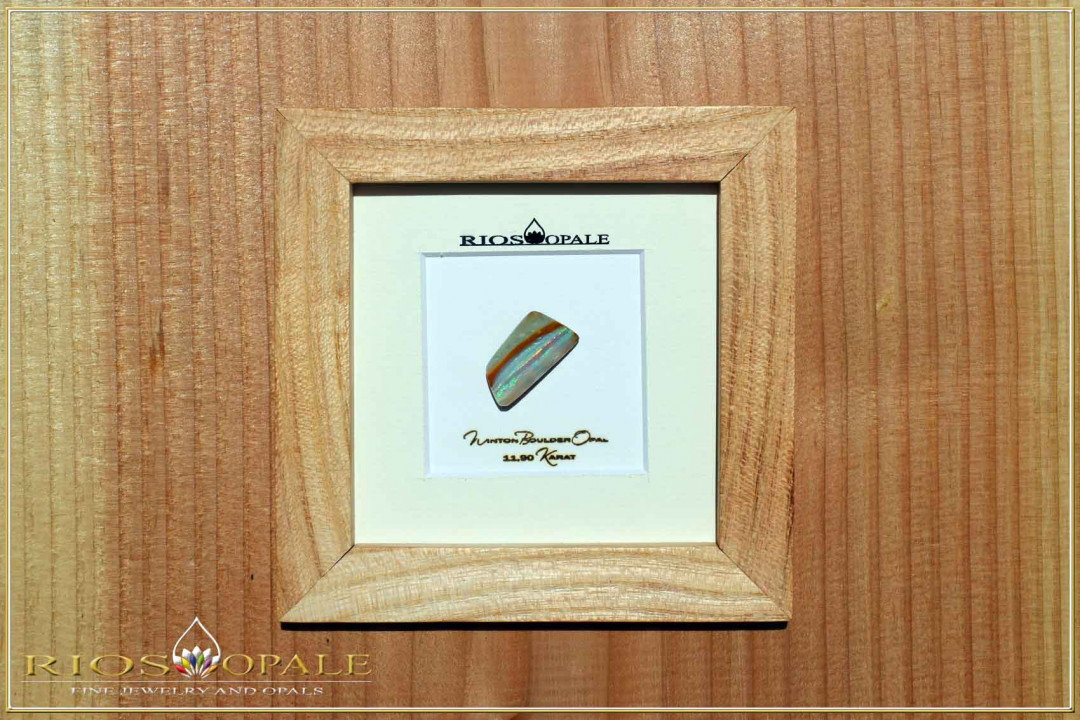 Winton Boulder Opal - 11,90ct - Black Edition in 12x12cm Gleditschie wooden frame