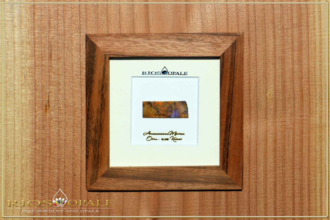 Andamooka Opal Slice - 6,08ct - Silver Edition in 12x12cm Gonzalo Alves Wood Frame