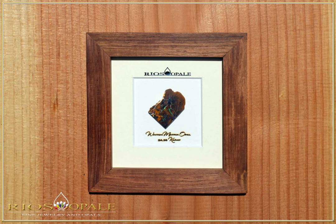 Winton Matrix Boulder Opal - 24,36ct - Silver Edition in 12x12cm honduras rosewood Frame