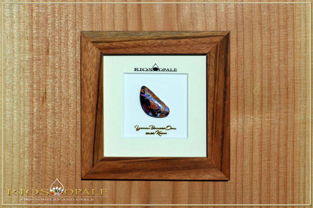 Yowah Matrix Boulder Opal - 24,60ct - Silver Edition in 12x12cm Gonzalo Alves wood Frame