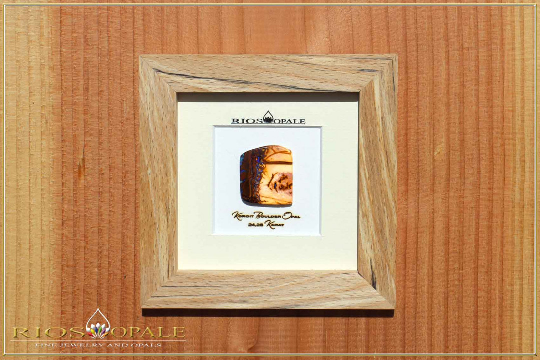 Koroit Boulder Opal - 24,28ct - Silver Edition in 12x12cm beech stoked wooden frame