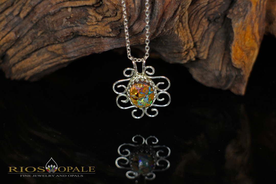 5,90 ct Koroit Boulder Opal - 925er Sterling Silber Anhänger - 45 cm Kettenlänge