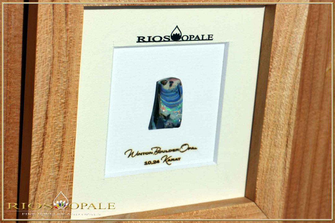 Winton Boulder Opal - 10,24ct - Black Edition in 12x12cm Gleditschie Wooden Frame