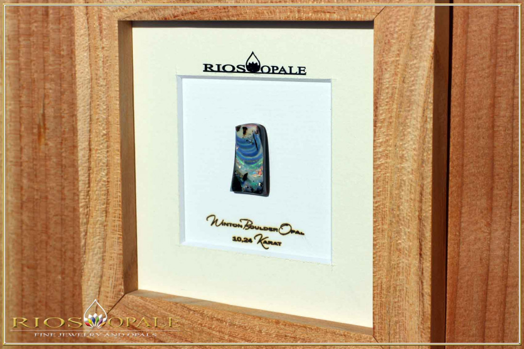 Winton Boulder Opal - 10,24ct - Black Edition in 12x12cm Gleditschie Wooden Frame
