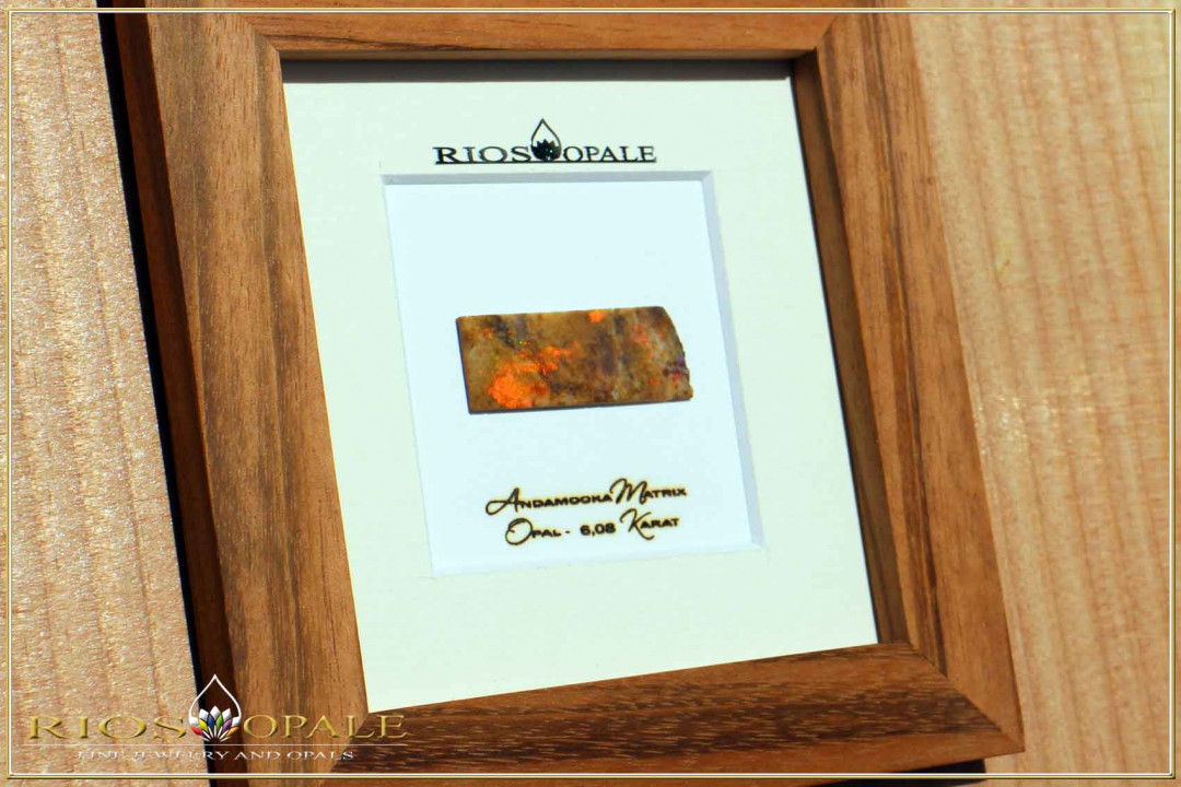 Andamooka Opal Slice - 6,08ct - Silver Edition in 12x12cm Gonzalo Alves Wood Frame