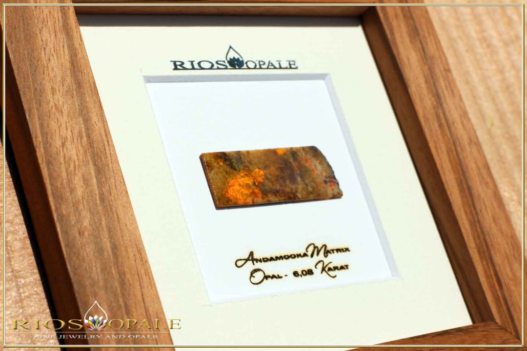 Andamooka Opal Slice - 6,08ct - Silver Edition in 12x12cm Gonzalo Alves Wood Frame