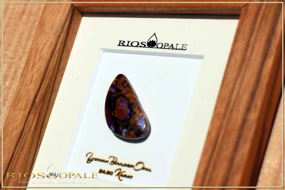 Yowah Matrix Boulder Opal - 24,60ct - Silver Edition in 12x12cm Gonzalo Alves wood Frame